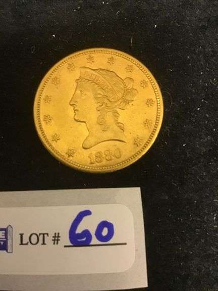 1880-S ten dollar GOLD LIBERTY, AU