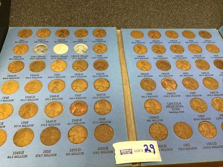 290 Lincoln cents from 1909-date, 280 coins in 5 folders