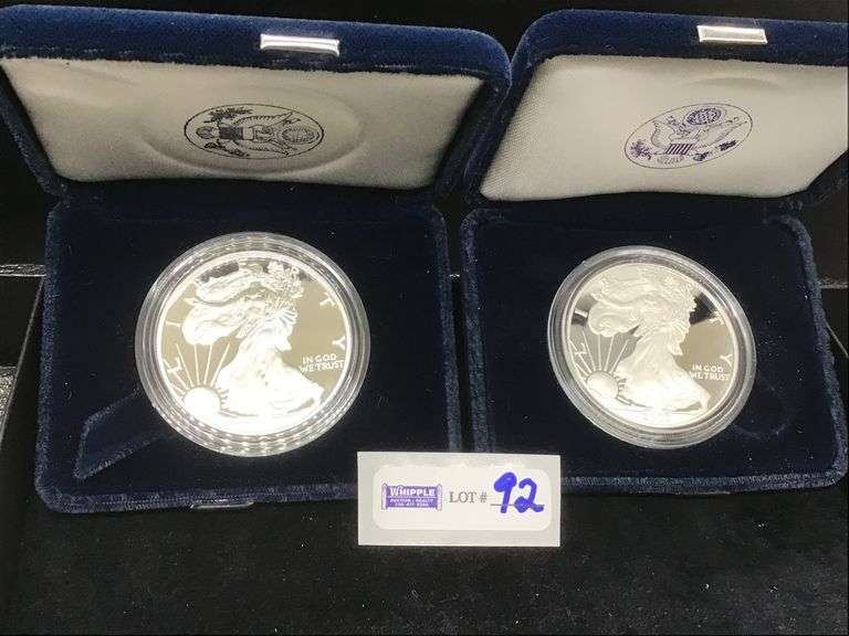 1997-P and 2007-W proof silver eagles in gov. pkg.