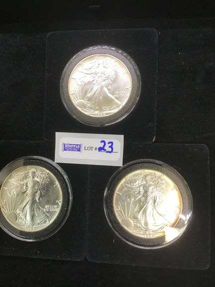 3-1988 one ounce silver eagles, UNC