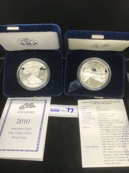 2000 and 2010 proof silver eagles