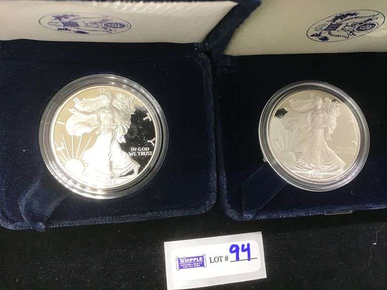 2002-W and 2006-W proof silver eagles gov. pkg.