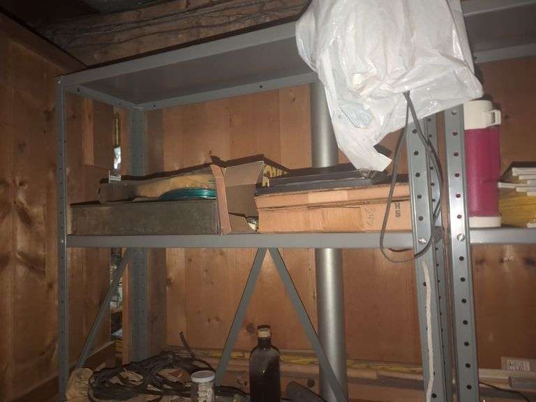 Pair of Metal Shelves and Contents