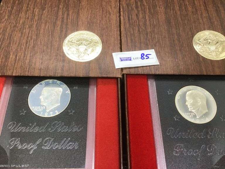 1973 and 1974 IKE proof dollar brown packs (40% silver - cloudy)