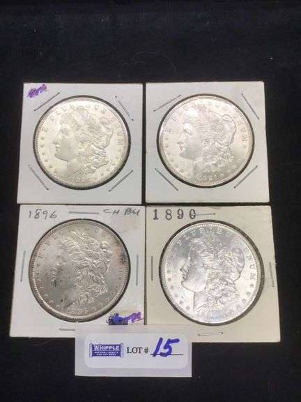 4-Morgan dollars, 1890, 1896, 1921, 1921 AU-UNC