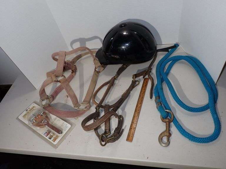 Equine LOT - Riding Helmet - Leather & Nylon Horse Tack - Nylon Lead