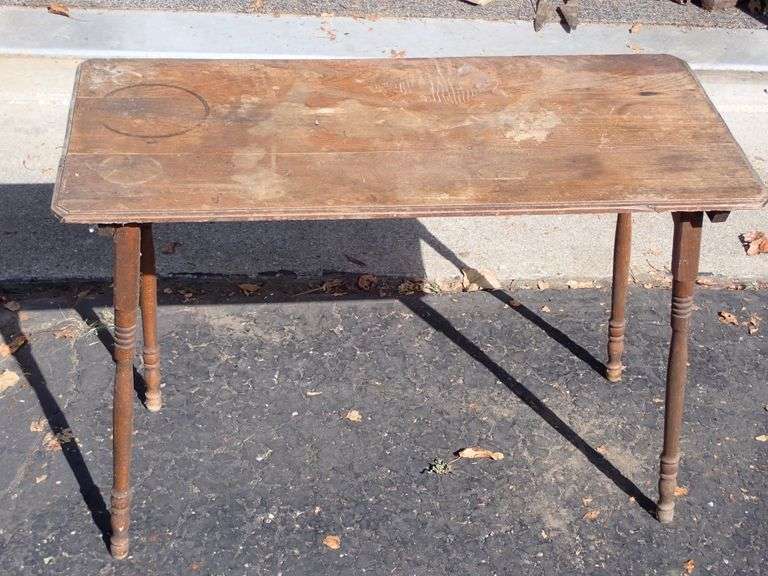 1920s folding wood "Clipper" sewing table with working bow base locks. Unrestored all original