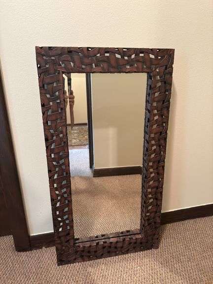 Woven-look metal wall mirror
