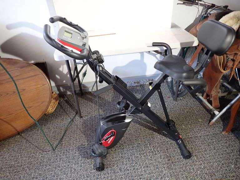 Magnetic Resistance Folding Stationary Exercise Bike Arm Resistance Bands & XL Seat Cushion/Backrest