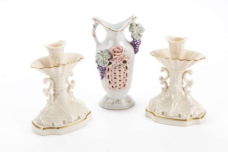 Porcelain Vase and Lenox Candleholders