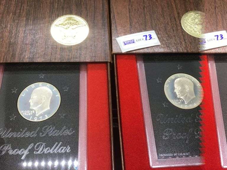 1973, 1974 IKE dollar proof brown packs (cloudy)