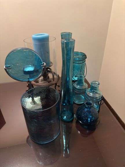 Blue decor-glass etc-pretty!