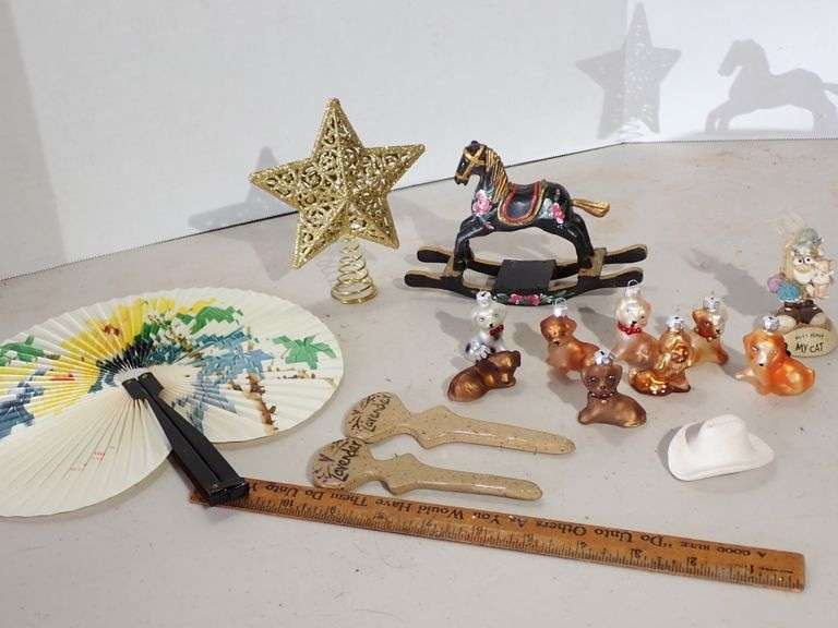 Blown Glass Puppy Ornaments - Folding oriental Paper Fan - Christmas Star - Ceramic Garden