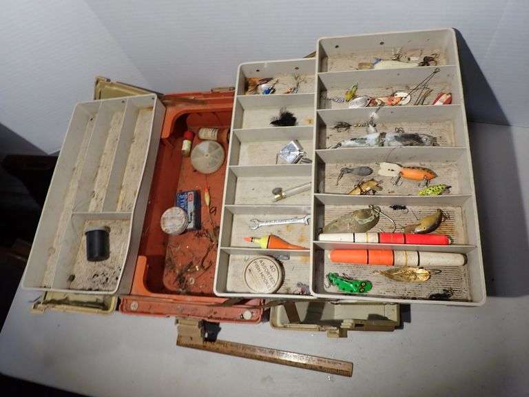 Fishing Tackle box filled with old lures & more!  See all photos.