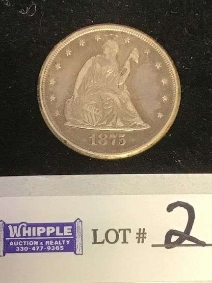 1875-CC twenty cent piece, XF+