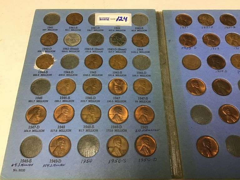 Lincoln cent album, 1941-1964, (52 coins)