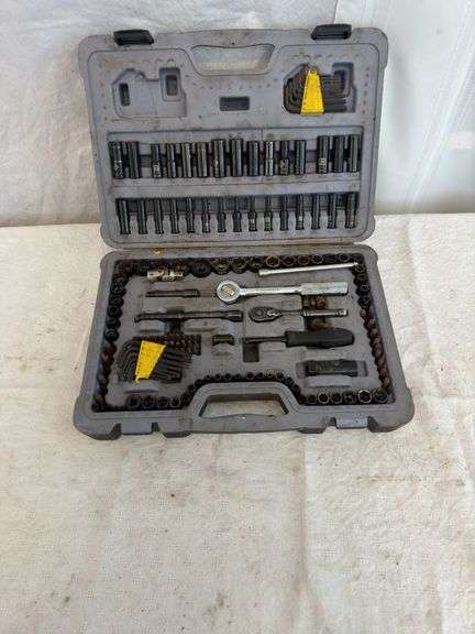 3/8 and 1/4 ratchet and socket set with SAE and metric.