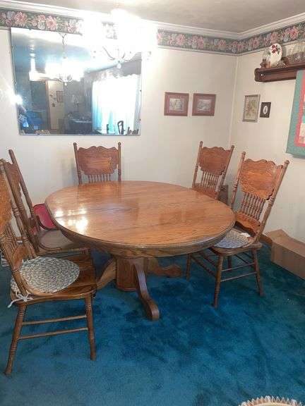 Oak dining table and chairs