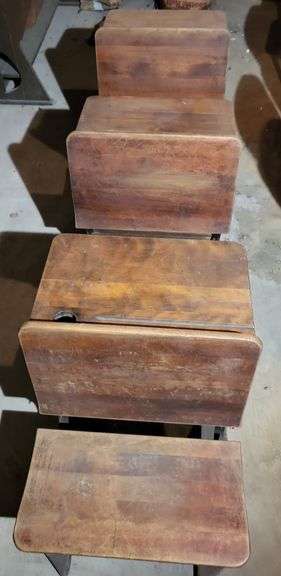 Antique Row of Rare School Student Desks