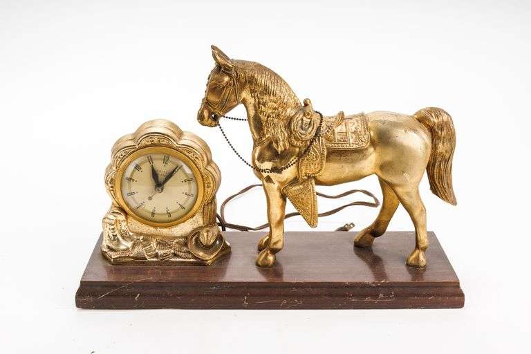 Vintage United Clock Brass Horse Mantel Clock