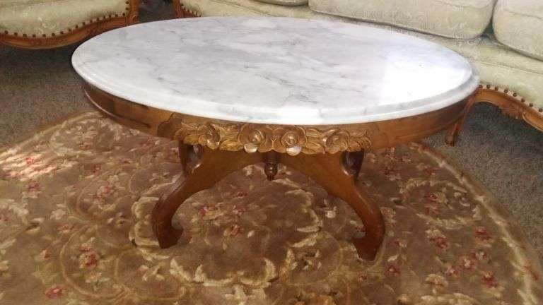 Oval Marble-Top Coffee Table
