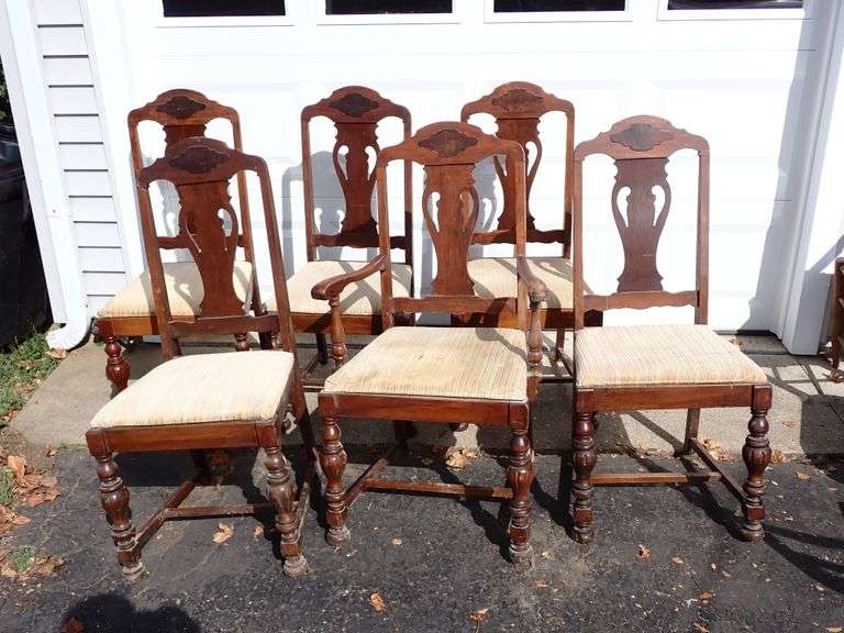 Antique Spanish Revival Solid Walnut Dining Chairs (Rockford?) Furniture - Set of 6 - Circa 1920