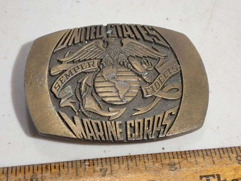 Vintage USMC SEMPER FIDELIS Buckle 1980 Indiana Metal Craft