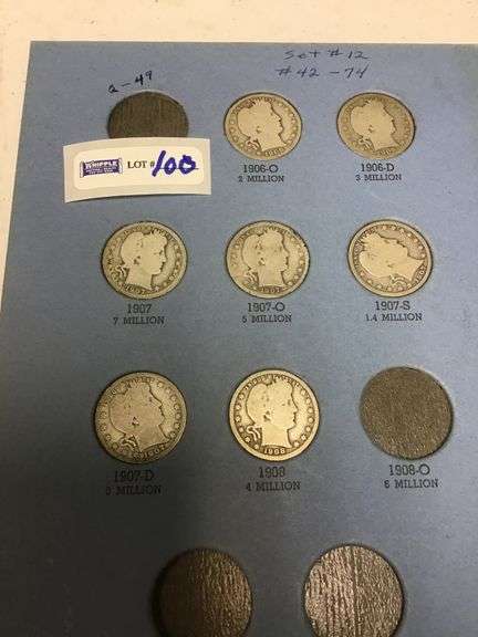 BARBER qtr. collection book #2 , 23 coins 1906-1916 SEE ALL PHOTOS!