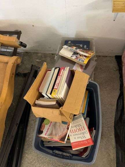 Three (3) totes of various books