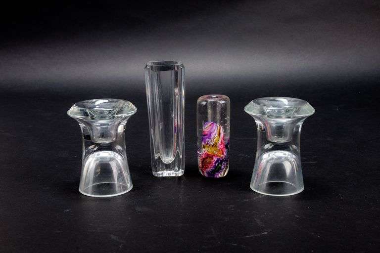 Scruk Sweden Crystal and Art Glass Candlesticks