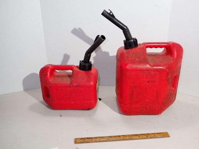 2 GAS CANS - 2 GALLON CAN (ALMOST FULL) & 1 GALLON CAN (EMPTY)