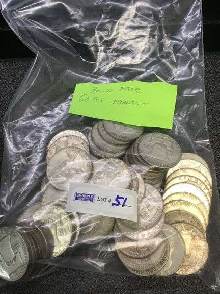 SILVER Franklin half dollars, $30.00 face value