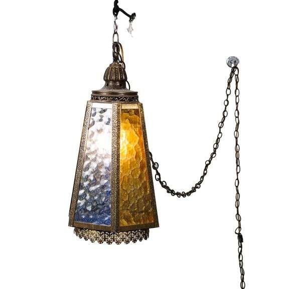 Vintage Metal and Glass Gothic Style Lamp