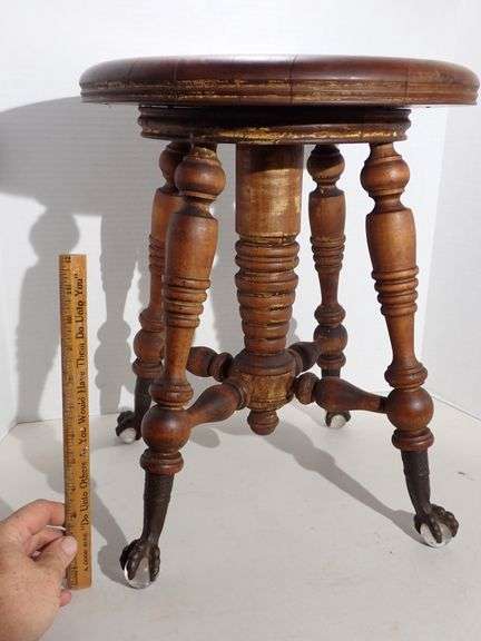 Antique Glass Ball Claw Foot Piano Stool - Solid Construction - You could sit on it!