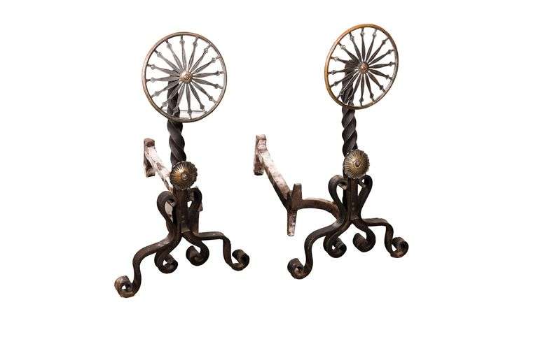Antique Wrought Iron Andirons- Very Cool!