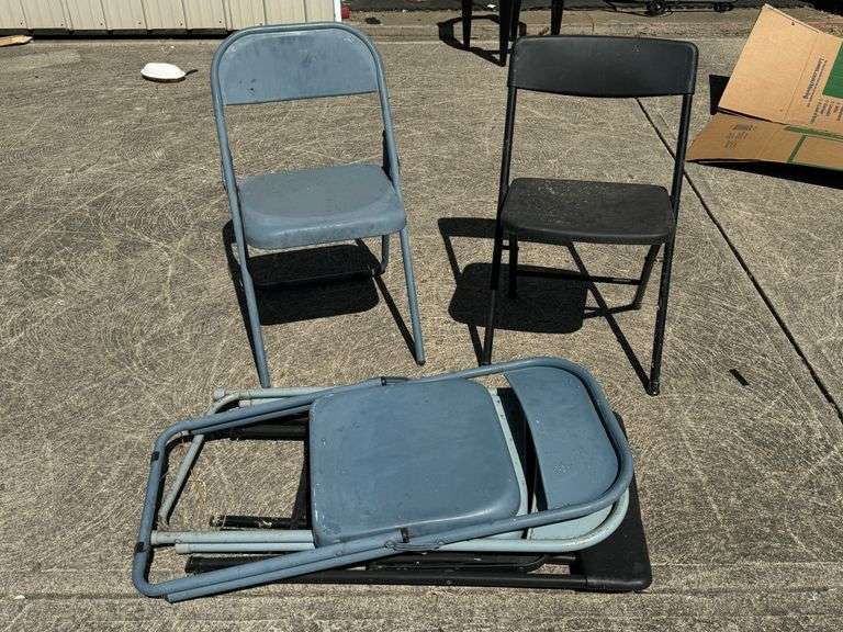 3 plastic and 3 metal chairs