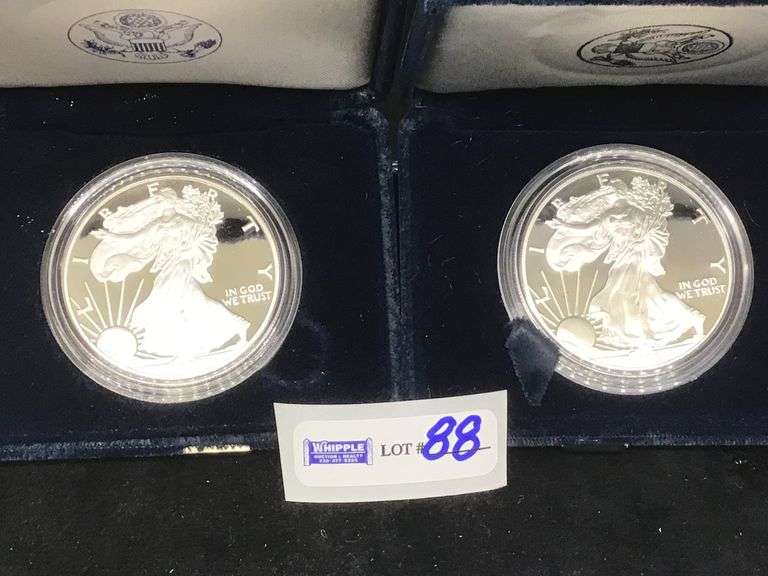 1998 and 2007 proof silver eagles, gov. pkg.