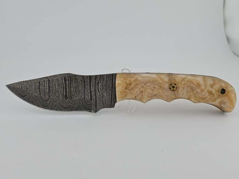 Damascus Hunting Knife w/ Leather Sheath