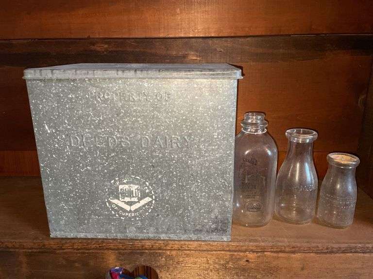 Dairy box and milk bottles