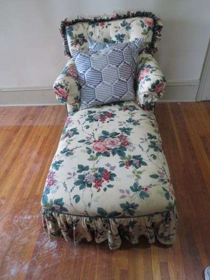 Floral Upholstered Chaise Lounge with Accent Pillow