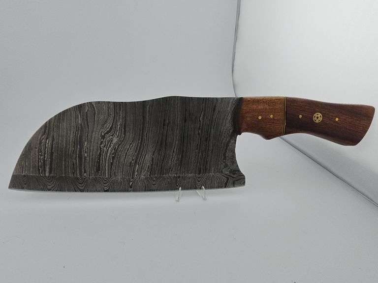 Damascus Cleaver Knife w/ Leather Sheath