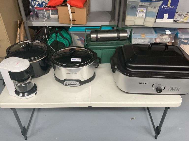 2 Crockpots, Roaster Oven, Coffee Maker & Thermos