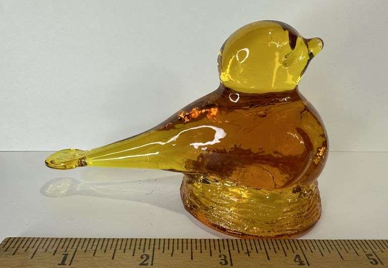 Kanawha Glass Amber Bird on a Nest Figurine