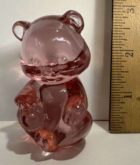 Fenton Cranberry Pink Glass 2.75" Bear Holding Foot Figurine