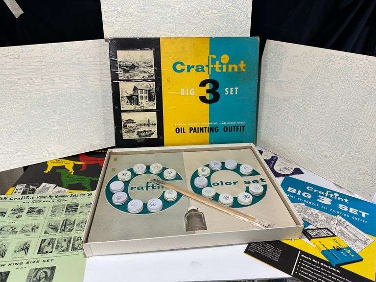 Mid Century Craftint 3 Set Oil Paint By Numbers Painting Kit