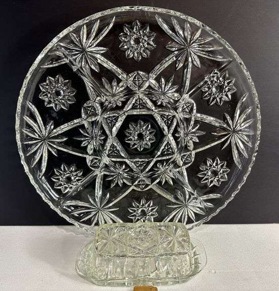 Anchor Hocking Glass Early American Prescut Star of David Glass 5 Part Server & Butter Dish
