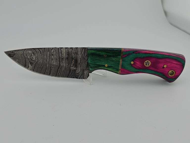 Damascus Hunting Knife w/ Leather Sheath