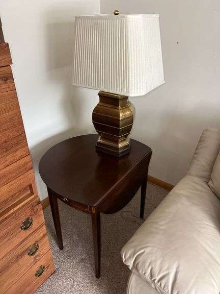 Side table and brass lamp