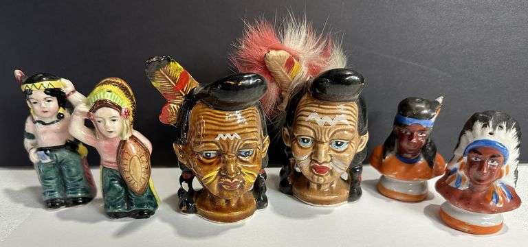Vintage Native American Indian Ceramic Japan Salt & Pepper Sets Lot