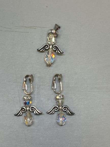 Silver Angel Pendant and Earrings Set